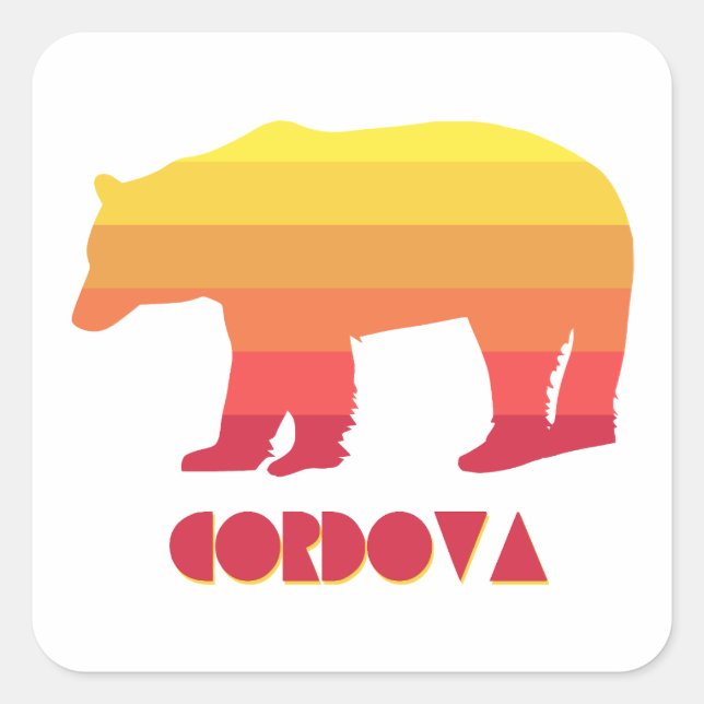 Pegatina Cuadrada Cordova Alaska Rainbow Bear (Anverso)