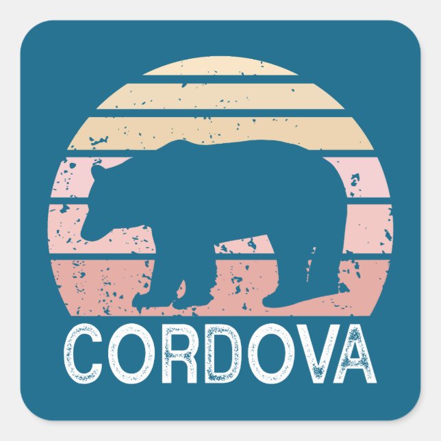 Pegatina Cuadrada Cordova Alaska Retro Bear (Anverso)