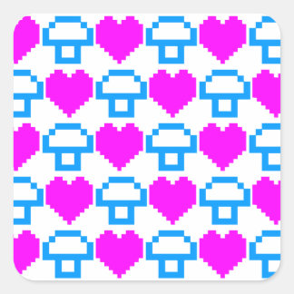 Pegatina Cuadrada Corey Tiger 80s Hongos Corazones 8 bits