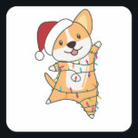 Pegatina Cuadrada Corgi Christmas Snow Winter Animals Corgis<br><div class="desc">The Corgi dog on Christmas with fairy lights. Funny animals with gifts and snow for the holidays. Also funny for Christmas in July. Corgis are cute animals and perfect for Christmas.</div>