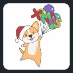 Pegatina Cuadrada Corgi Christmas Snow Winter Animals Corgis<br><div class="desc">The Corgi dog for Christmas with Xmas balloons. Funny animals with gifts and snow to the holidays. Also funny for Christmas in July. Corgis are sweet animals and perfect for Christmas.</div>