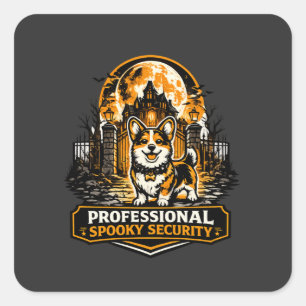 Pegatina Cuadrada Corgi de Seguridad Espeluznante Profesional Guardi
