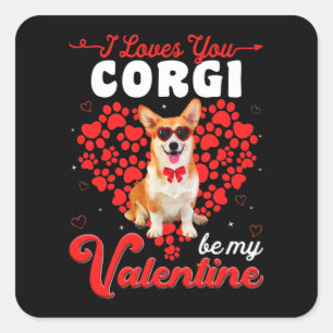 Pegatina Cuadrada Corgi Día de San Valentín Tee Perro gracioso regal