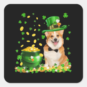 Pegatina Cuadrada Corgi Dog Happy St Patricks Day