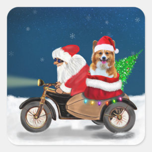Pegatina Cuadrada Corgi Dog Navidades Santa Claus