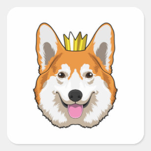 Pegatina Cuadrada Corgi galés con corona