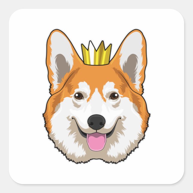 Pegatina Cuadrada Corgi galés con corona (Anverso)