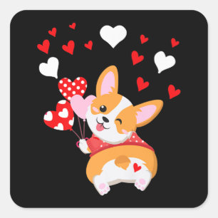 Pegatina Cuadrada Corgi Heart, Adivinen Lo Que Corgi Butt