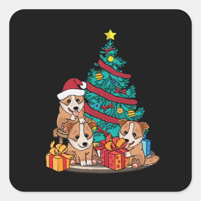 Pegatina Cuadrada Corgi Lover Mujeres navidades Corgi Árbol de Navid (Anverso)