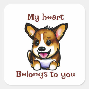 Pegatina Cuadrada Corgi Naranja lindo para un ánimo positivo