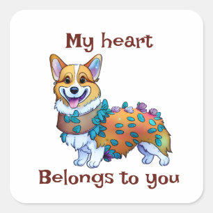 Pegatina Cuadrada Corgi Naranja lindo para un ánimo positivo