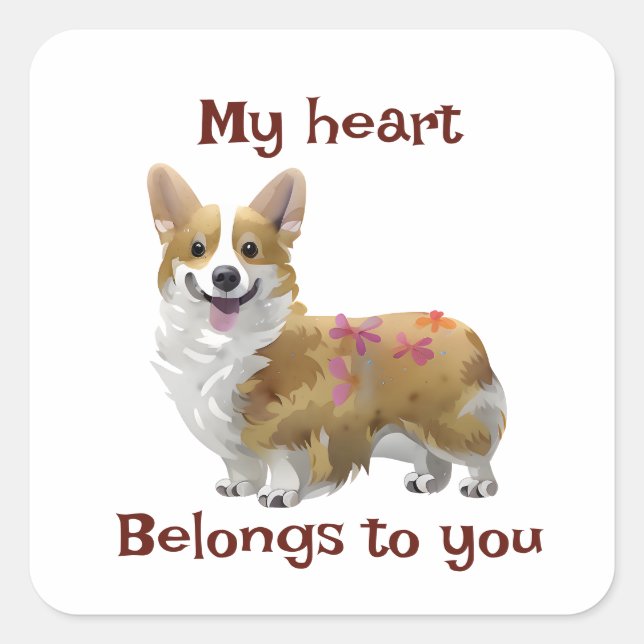 Pegatina Cuadrada Corgi Naranja lindo para un ánimo positivo (Anverso)