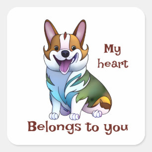 Pegatina Cuadrada Corgi Naranja lindo para un ánimo positivo