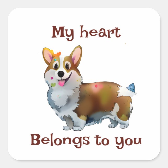 Pegatina Cuadrada Corgi Naranja lindo para un ánimo positivo (Anverso)