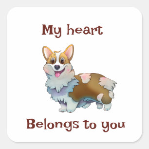 Pegatina Cuadrada Corgi Naranja lindo para un ánimo positivo