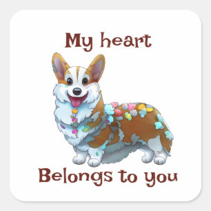 Pegatina Cuadrada Corgi Naranja lindo para un ánimo positivo