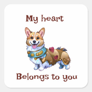 Pegatina Cuadrada Corgi Naranja lindo para un ánimo positivo