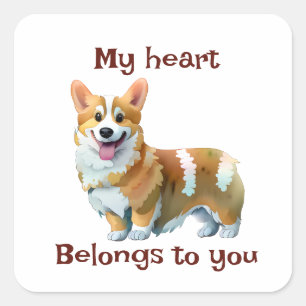 Pegatina Cuadrada Corgi Naranja lindo para un ánimo positivo