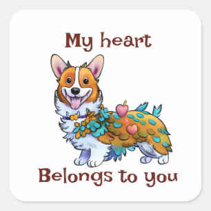 Pegatina Cuadrada Corgi Naranja lindo para un ánimo positivo