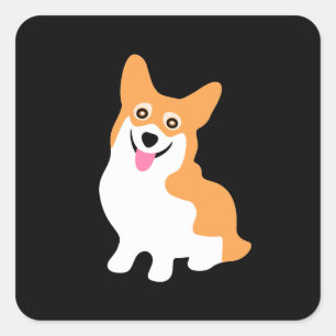 Pegatina Cuadrada Corgi Puppy lindo y sonriente