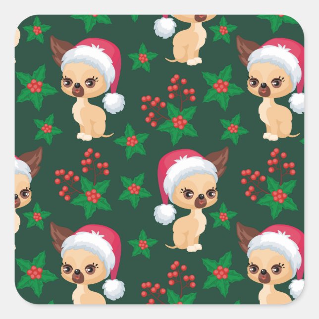 Pegatina Cuadrada Corgi Puppy Perro Elf Santa Festividad Feliz Navid (Anverso)