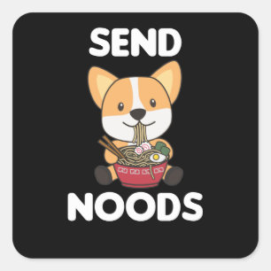 Pegatina Cuadrada Corgi Send Noods Ramen Cute Kawaii Dogs