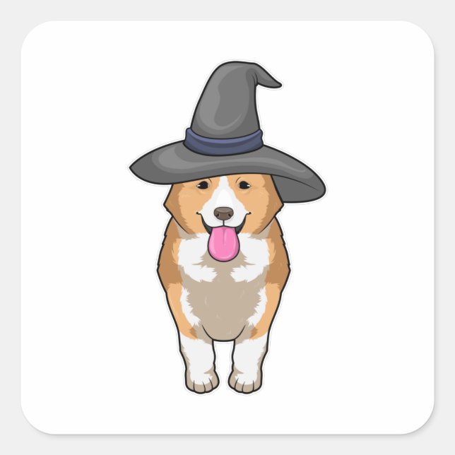 Pegatina Cuadrada Corgi Witch (Anverso)