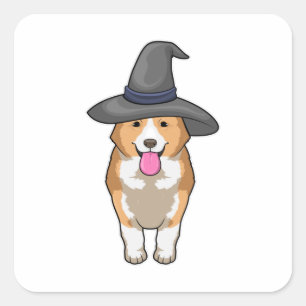 Pegatina Cuadrada Corgi Witch