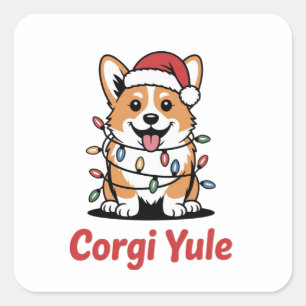 Pegatina Cuadrada Corgi Yule Divertido Navidad Kawaii Amante de los