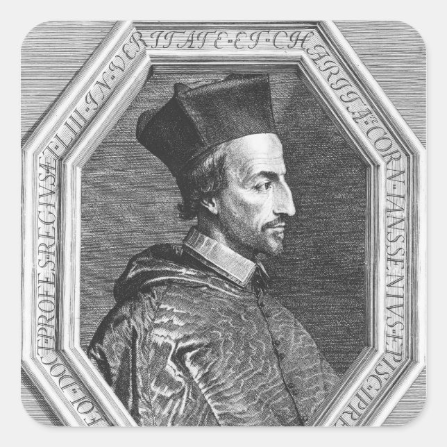Pegatina Cuadrada Cornelius Jansen, Obispo de Ypres (Anverso)