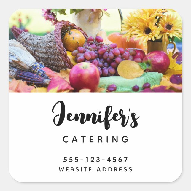 Pegatina Cuadrada Cornucopia Autumn Harvest Chef's Table Business (Anverso)