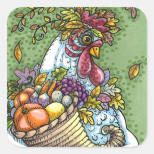 PEGATINA CUADRADA CORNUCOPIA HEN, GRACIAS AL POLLO CAÍDO HARVEST