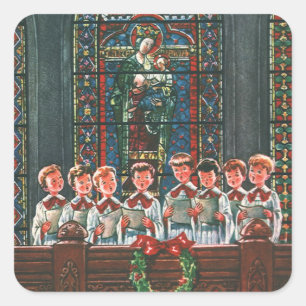 Pegatina Cuadrada Coro de niños cantando en la iglesia en Navidad vi
