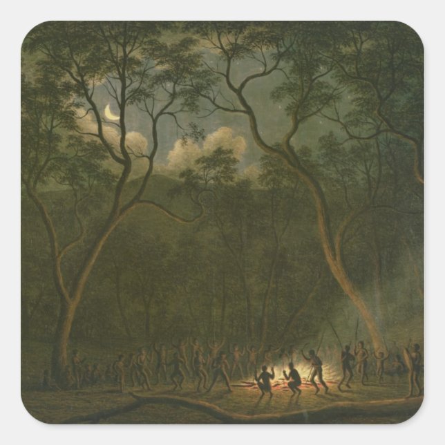 Pegatina Cuadrada Corobore aborigen en tierra de Van Diemen (Anverso)