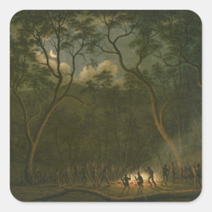 Pegatina Cuadrada Corobore aborigen en tierra de Van Diemen