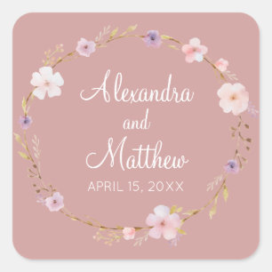 Pegatina Cuadrada Corona Boda floral