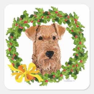 Pegatina Cuadrada Corona de acebo de Terrier Irlandés