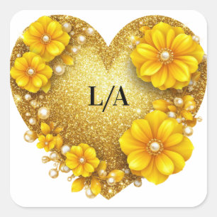 Pegatina Cuadrada 🌹 Corona de Corazón Romántico para Fiesta de Desp
