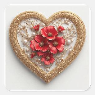 Pegatina Cuadrada 🌹 Corona de Corazón Romántico Para Recuerdos de D