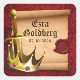 Pegatina Cuadrada Corona de Espada de Fantasía Caballero Medieval Ba