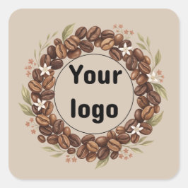 Pegatina Cuadrada Corona de grano de café botánico con logotipo pers