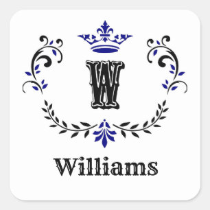 Pegatina Cuadrada Corona de laurel con monograma 'W'