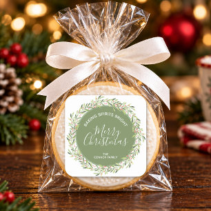 Pegatina Cuadrada Corona de Navidad Hornea Espíritus Brillantes