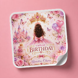 Pegatina Cuadrada Corona de Princesa Cumpleaños