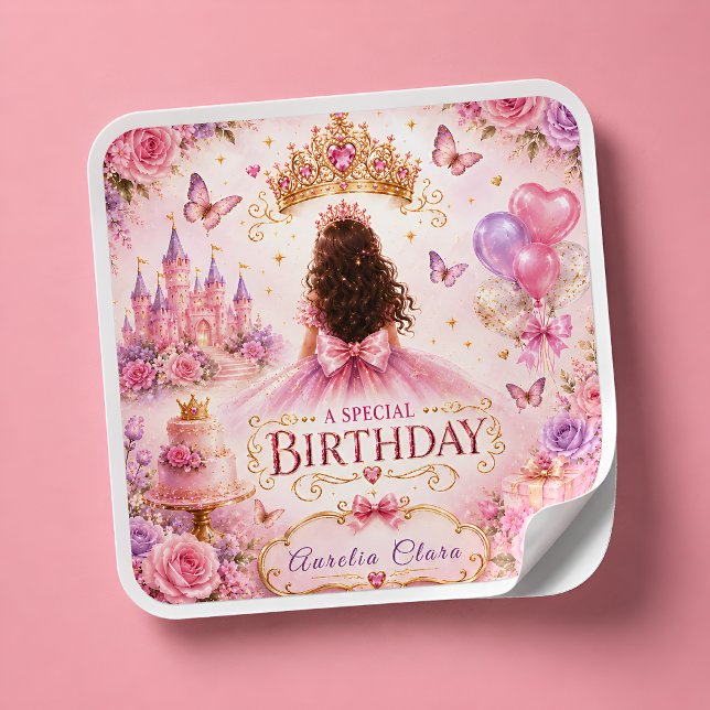 Pegatina Cuadrada Corona de Princesa Cumpleaños (Subido por el creador)