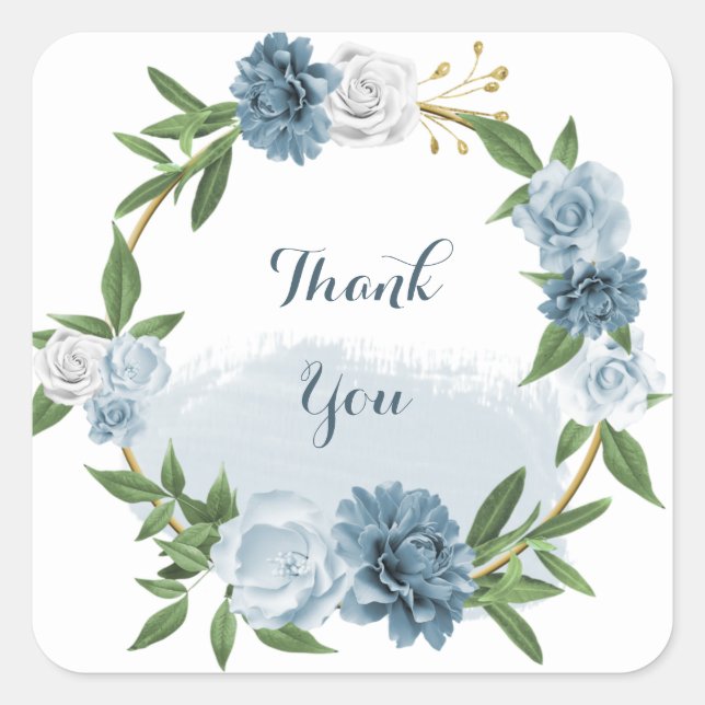 Pegatina Cuadrada corona dorada floral azul (Anverso)