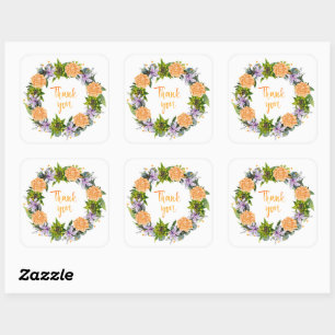 Pegatina Cuadrada Corona Floral Moderna Tarjeta Postal de Saludos