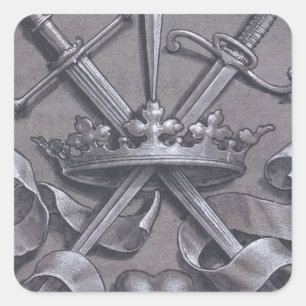 Pegatina Cuadrada Corona y corazón de espadas