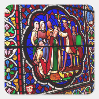 Pegatina Cuadrada Coronación de Esther - Ventana de vidrio manchado