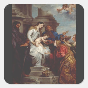Pegatina Cuadrada Coronación de Santa Rosalía por Anthony van Dyck